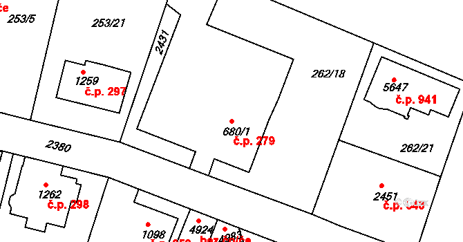 Střední Předměstí 279, Trutnov na parcele st. 680/1 v KÚ Trutnov, Katastrální mapa