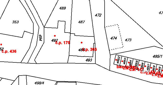 Rumburk 2-Horní Jindřichov 365, Rumburk na parcele st. 486 v KÚ Horní Jindřichov, Katastrální mapa