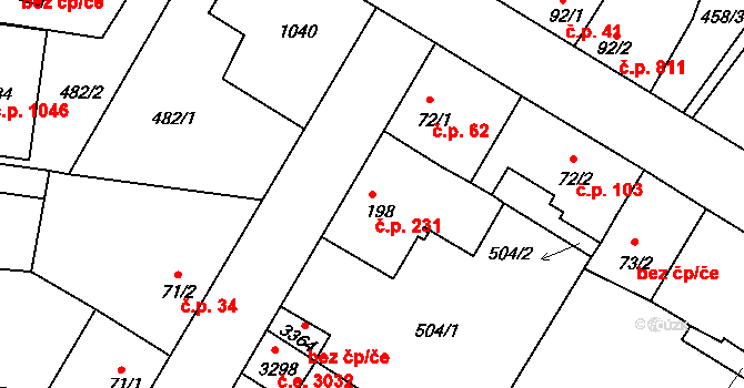 Sezimovo Ústí 231 na parcele st. 198 v KÚ Sezimovo Ústí, Katastrální mapa