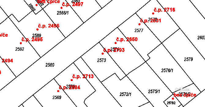 Chomutov 2793 na parcele st. 2573 v KÚ Chomutov II, Katastrální mapa