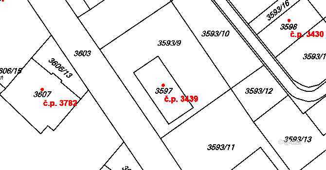 Chomutov 3439 na parcele st. 3597 v KÚ Chomutov I, Katastrální mapa