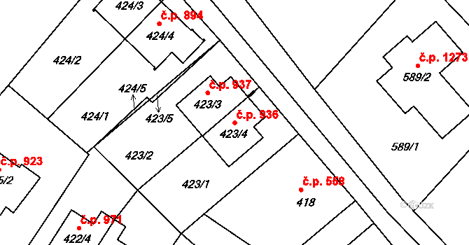 Liberec XIV-Ruprechtice 936, Liberec na parcele st. 423/4 v KÚ Ruprechtice, Katastrální mapa