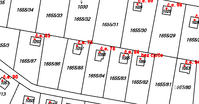 Plácky 78, Hradec Králové na parcele st. 1056 v KÚ Plácky, Katastrální mapa