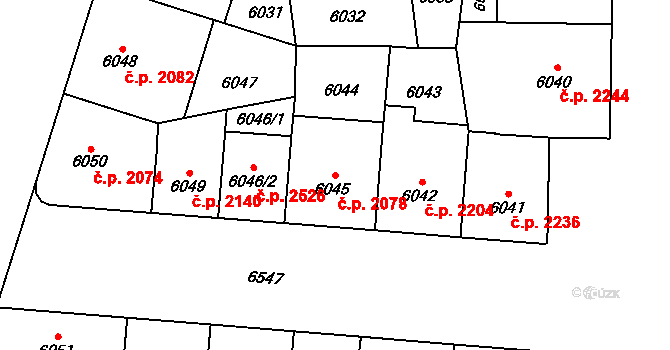 Jižní Předměstí 2078, Plzeň na parcele st. 6045 v KÚ Plzeň, Katastrální mapa