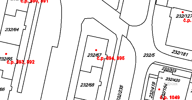 Lobzy 894,895, Plzeň na parcele st. 232/67 v KÚ Lobzy, Katastrální mapa