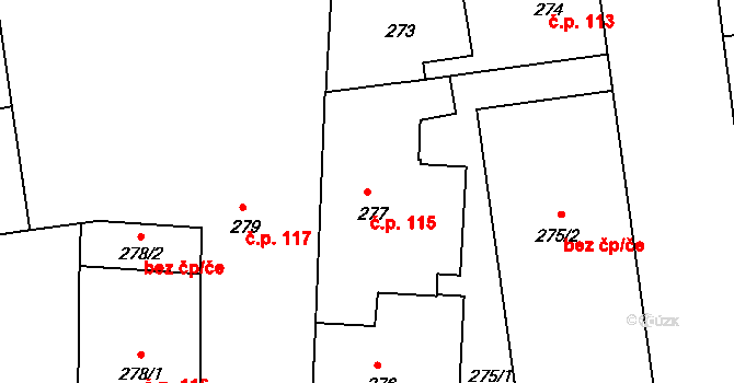 České Budějovice 5 115, České Budějovice na parcele st. 277 v KÚ České Budějovice 5, Katastrální mapa