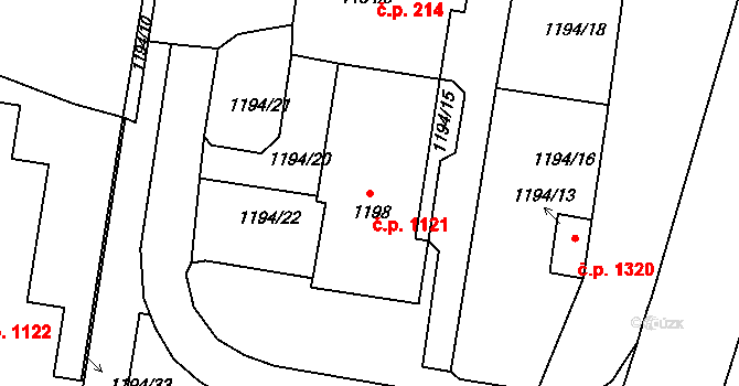 Kopřivnice 1121 na parcele st. 1198 v KÚ Kopřivnice, Katastrální mapa