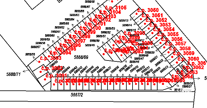 Přerov I-Město 3086, Přerov na parcele st. 5888/49 v KÚ Přerov, Katastrální mapa