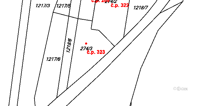 Bernartice 323 na parcele st. 274/3 v KÚ Bernartice, Katastrální mapa