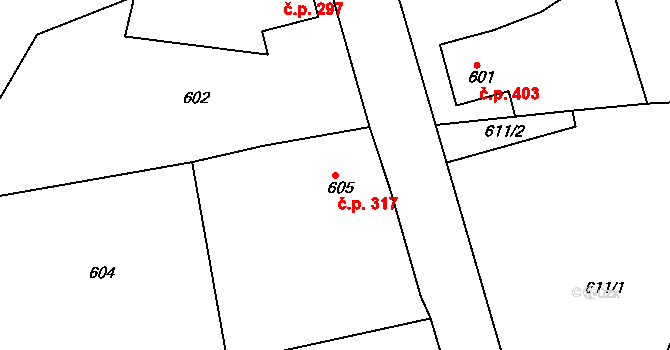 Kluč 317, Habartov na parcele st. 605 v KÚ Habartov, Katastrální mapa