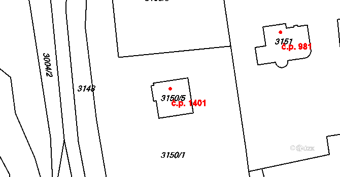 Třešť 1401 na parcele st. 3150/5 v KÚ Třešť, Katastrální mapa