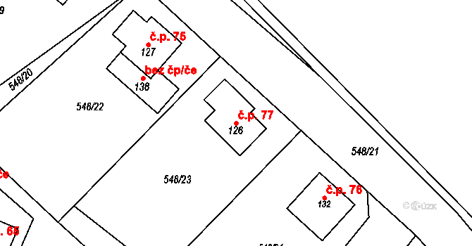 Rovné 77, Bystřice nad Pernštejnem na parcele st. 126 v KÚ Rovné, Katastrální mapa