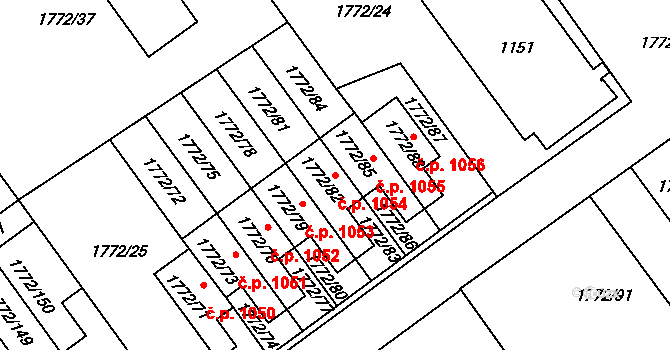 Mladá 1054, Milovice na parcele st. 1772/82 v KÚ Milovice nad Labem, Katastrální mapa