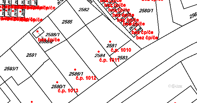 Bruntál 1011 na parcele st. 2584 v KÚ Bruntál-město, Katastrální mapa