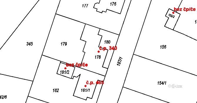 Kunčičky 340, Ostrava na parcele st. 178 v KÚ Kunčičky, Katastrální mapa
