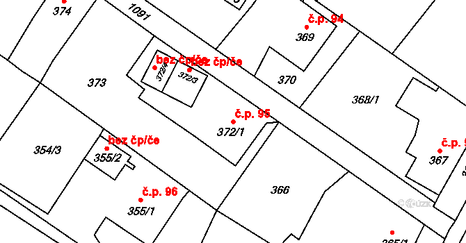 Výškovice 95, Ostrava na parcele st. 372/1 v KÚ Výškovice u Ostravy, Katastrální mapa