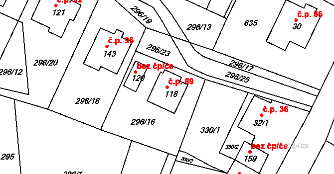 Vatín 89 na parcele st. 118 v KÚ Vatín, Katastrální mapa