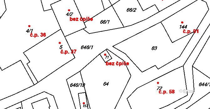 Machov 40102777 na parcele st. 71 v KÚ Bělý, Katastrální mapa