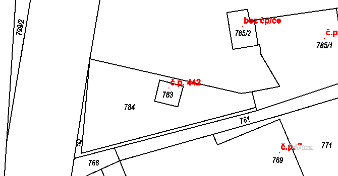 Kunčičky u Bašky 442, Baška na parcele st. 783 v KÚ Kunčičky u Bašky, Katastrální mapa