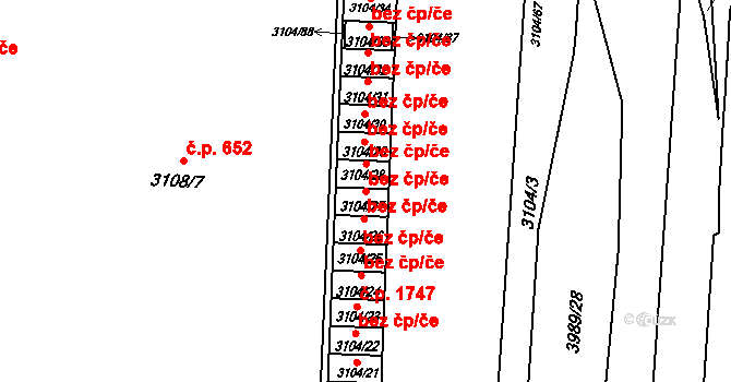 Hranice 44, Karviná na parcele st. 3104/27 v KÚ Karviná-město, Katastrální mapa