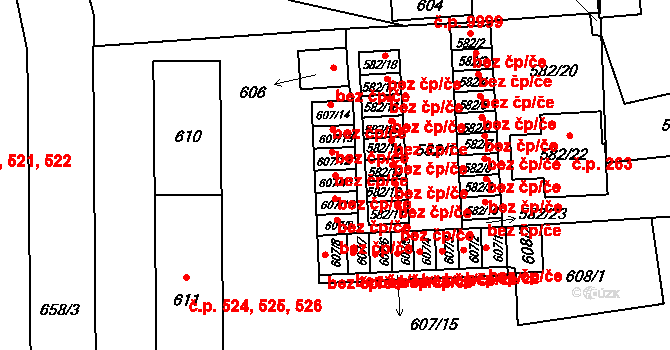 Sedlčany 43163777 na parcele st. 607/11 v KÚ Sedlčany, Katastrální mapa