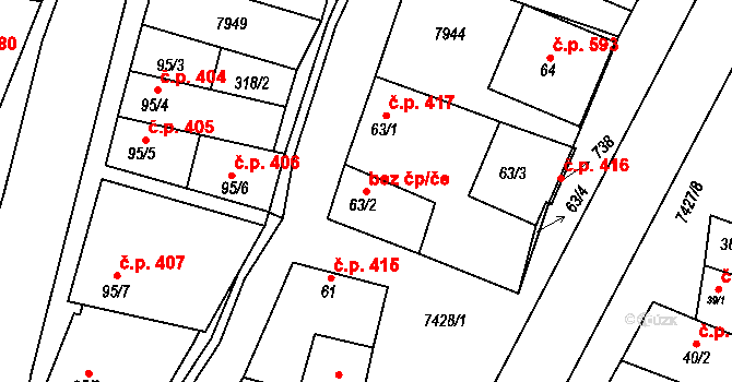 Dambořice 44552777 na parcele st. 63/2 v KÚ Dambořice, Katastrální mapa