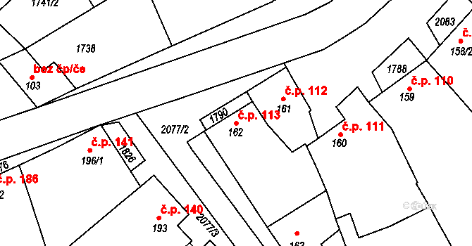 Hostěrádky-Rešov 113 na parcele st. 162 v KÚ Hostěrádky, Katastrální mapa