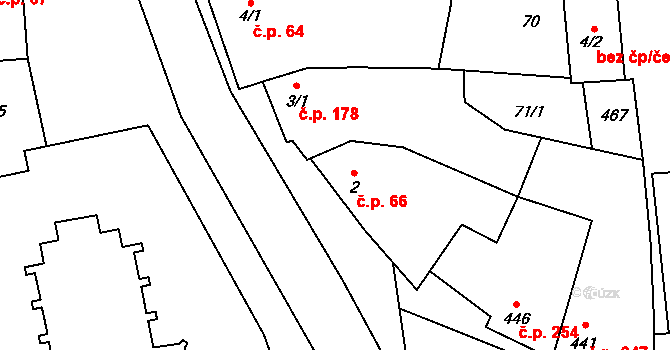 Ostrožská Lhota 66 na parcele st. 2 v KÚ Ostrožská Lhota, Katastrální mapa