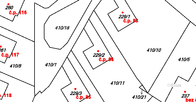 Čepirohy 84, Most na parcele st. 229/2 v KÚ Čepirohy, Katastrální mapa