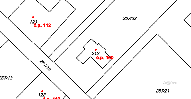 Řestoky 160 na parcele st. 212 v KÚ Řestoky, Katastrální mapa