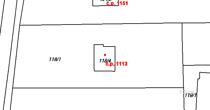 Stonava 1113 na parcele st. 118/4 v KÚ Stonava, Katastrální mapa