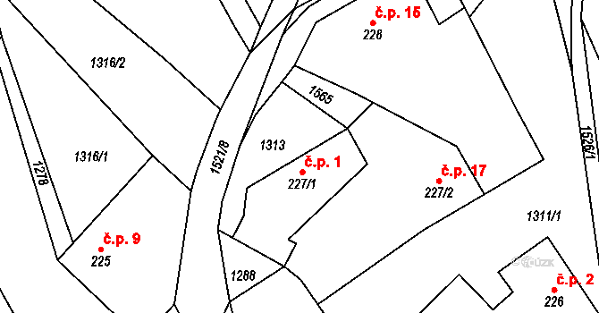 Malinné 1, Prosetín na parcele st. 227/1 v KÚ Prosetín u Hlinska, Katastrální mapa