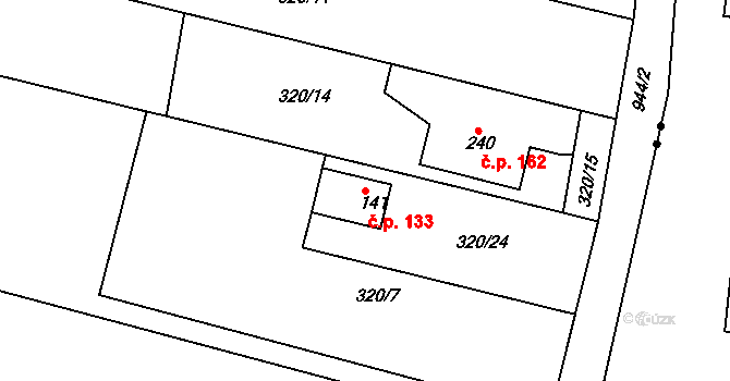 Smrkovice 133, Písek na parcele st. 141 v KÚ Smrkovice, Katastrální mapa