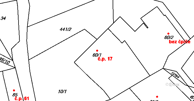 Pobučí 17, Jestřebí na parcele st. 60/1 v KÚ Pobučí, Katastrální mapa