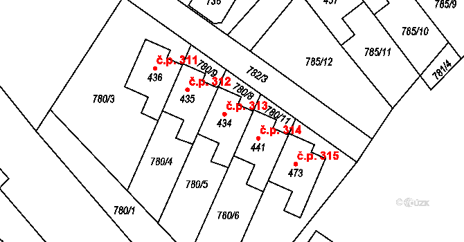 Lužec nad Vltavou 312 na parcele st. 435 v KÚ Lužec nad Vltavou, Katastrální mapa