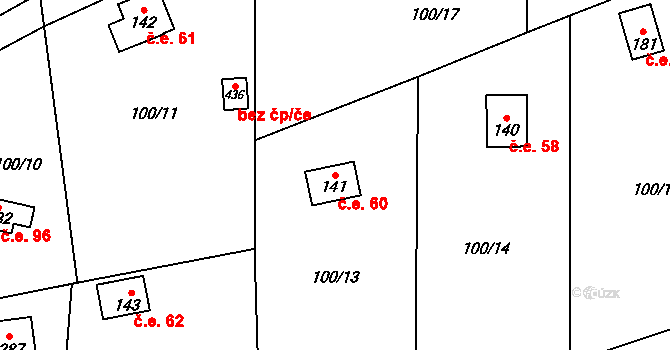 Trnová 60 na parcele st. 141 v KÚ Trnová u Jíloviště, Katastrální mapa