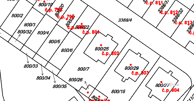 Veselí nad Lužnicí II 802, Veselí nad Lužnicí na parcele st. 800/25 v KÚ Veselí nad Lužnicí, Katastrální mapa
