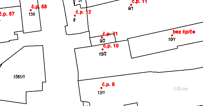 Chrastavice 10 na parcele st. 10/2 v KÚ Chrastavice, Katastrální mapa
