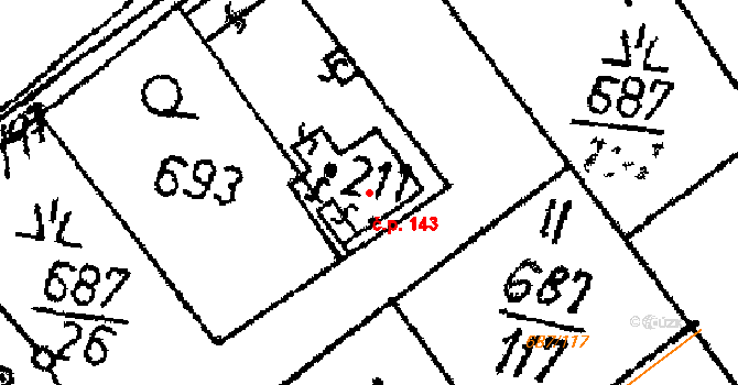 Dlouhá Ves 143 na parcele st. 211 v KÚ Dlouhá Ves u Sušice, Katastrální mapa