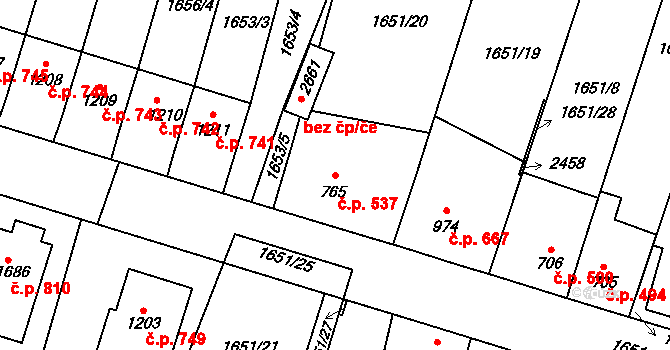 Heřmanův Městec 537 na parcele st. 765 v KÚ Heřmanův Městec, Katastrální mapa