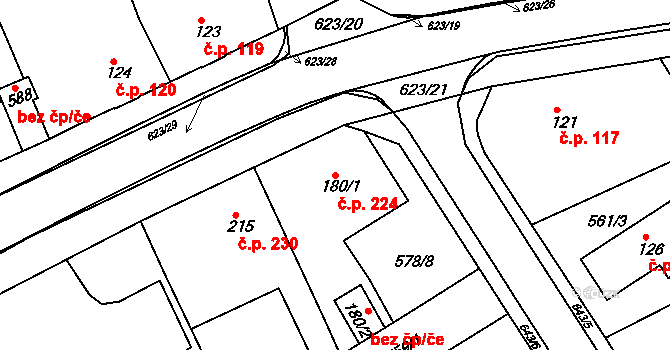 Běloves 224, Náchod na parcele st. 180/1 v KÚ Běloves, Katastrální mapa