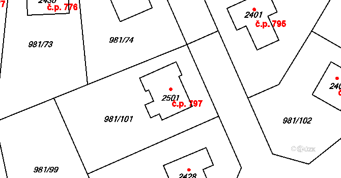 Přibyslav 797 na parcele st. 2501 v KÚ Přibyslav, Katastrální mapa