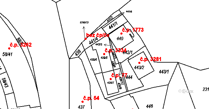 Záběhlice 3334, Praha na parcele st. 439/5 v KÚ Záběhlice, Katastrální mapa