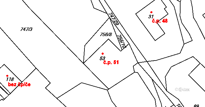Onšovice 51, Čkyně na parcele st. 53 v KÚ Onšovice u Čkyně, Katastrální mapa
