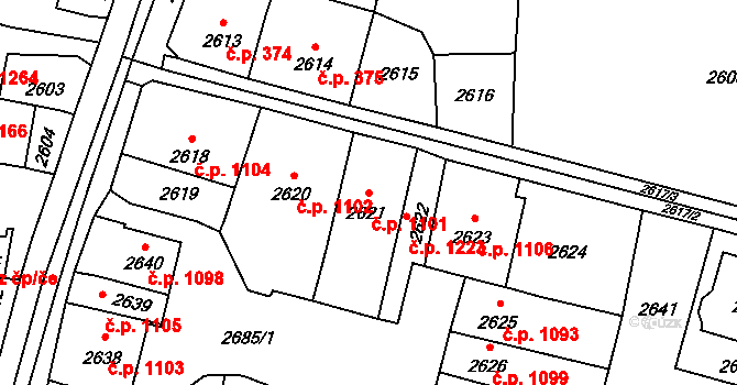 Mohelnice 1101 na parcele st. 2621 v KÚ Mohelnice, Katastrální mapa