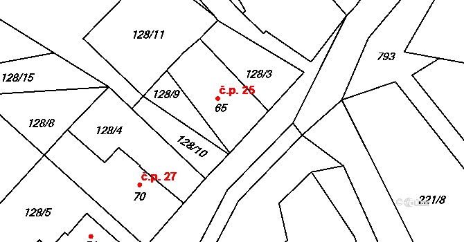 Výškovice 25, Vimperk na parcele st. 65 v KÚ Výškovice u Vimperka, Katastrální mapa