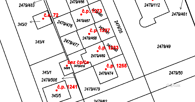 Třemošná 1233 na parcele st. 2479/469 v KÚ Třemošná, Katastrální mapa