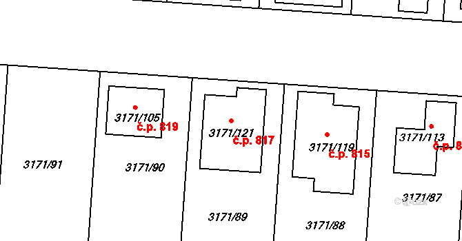 Prušánky 817 na parcele st. 3171/121 v KÚ Prušánky, Katastrální mapa