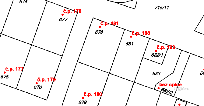 Rynholec 181 na parcele st. 678 v KÚ Rynholec, Katastrální mapa