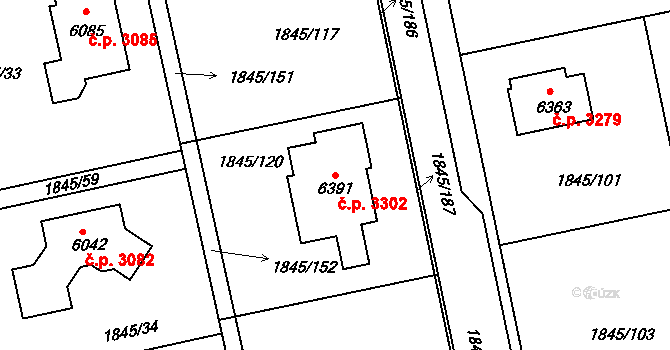 Šumperk 3302 na parcele st. 6391 v KÚ Šumperk, Katastrální mapa